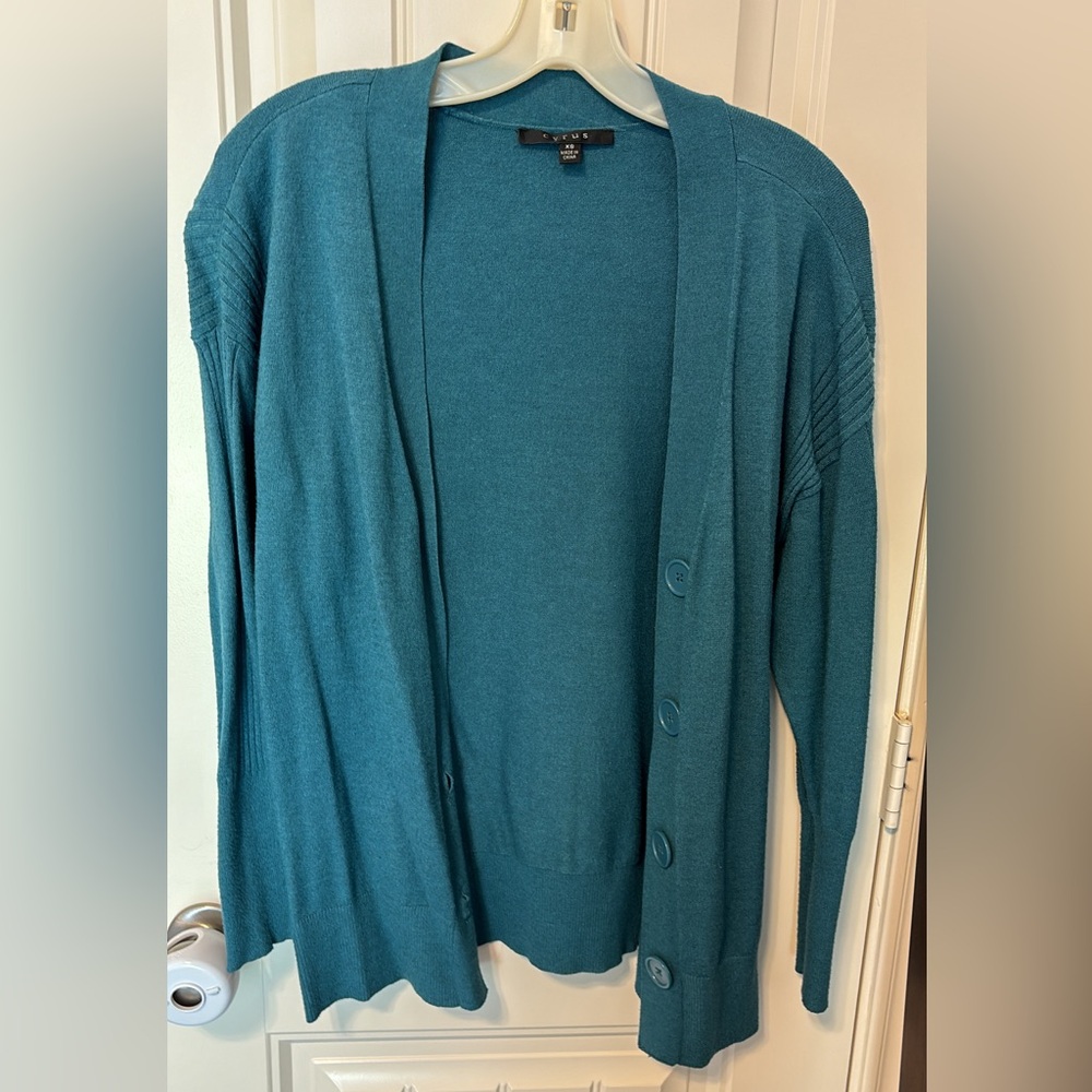 Teal Cardigan with accent buttons